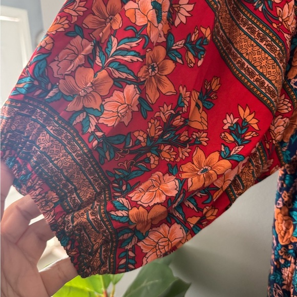 Orange Tiered Midi Sundress with Bishop Sleeves - Picture 4 of 6